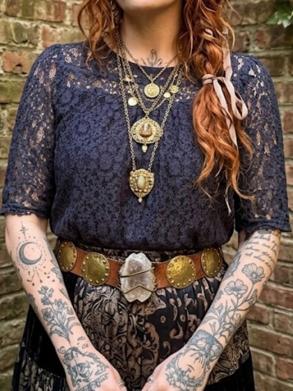 Monteau LA Navy Crochet Lace Swing Top Boho Cottagecore S